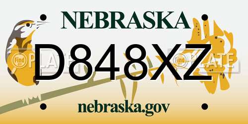 D848XZ Nebraska License Plate