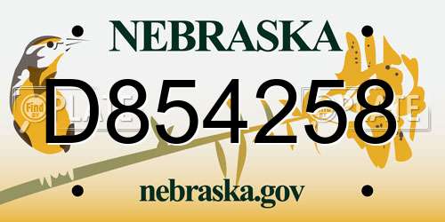 D854258 Nebraska License Plate