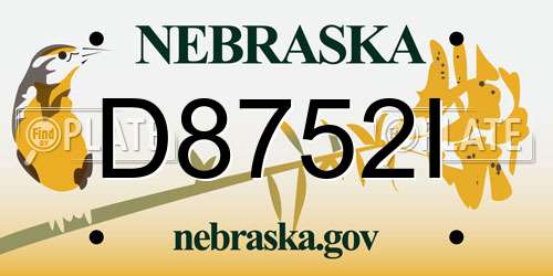 D8752I Nebraska License Plate