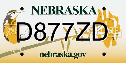 D877ZD Nebraska License Plate