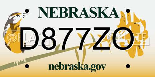 D877ZO Nebraska License Plate
