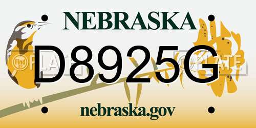 D8925G Nebraska License Plate