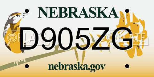 D905ZG Nebraska License Plate