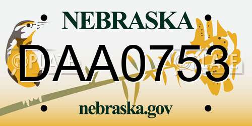 DAA0753 Nebraska License Plate