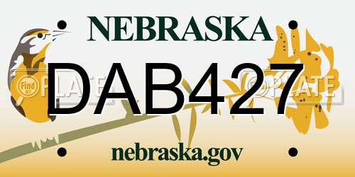 DAB427 Nebraska License Plate