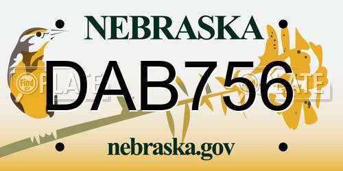 DAB756 Nebraska License Plate