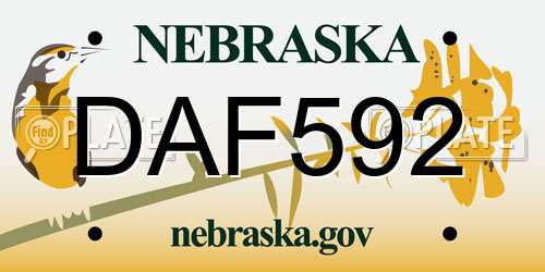 DAF592 Nebraska License Plate