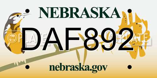 DAF892 Nebraska License Plate