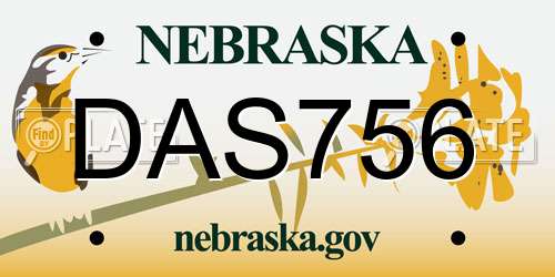 DAS756 Nebraska License Plate
