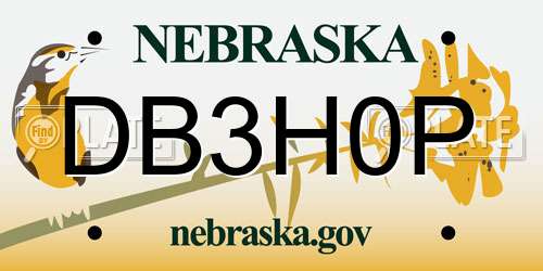 DB3H0P Nebraska License Plate