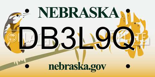 DB3L9Q Nebraska License Plate