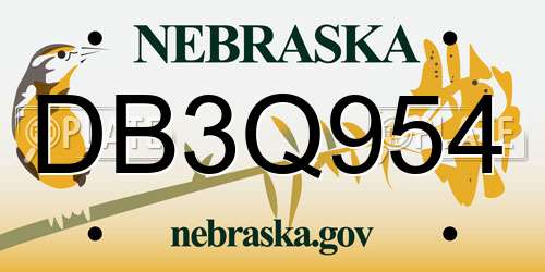 DB3Q954 Nebraska License Plate