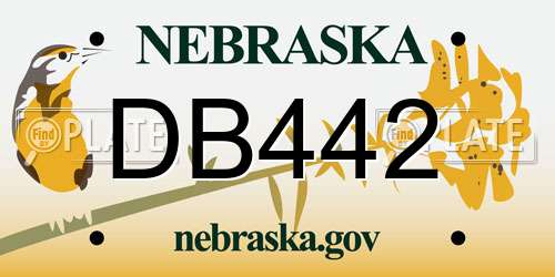 DB442 Nebraska License Plate