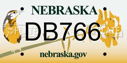 DB766 Nebraska License Plate