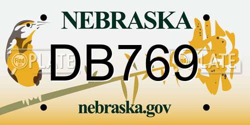 DB769 Nebraska License Plate
