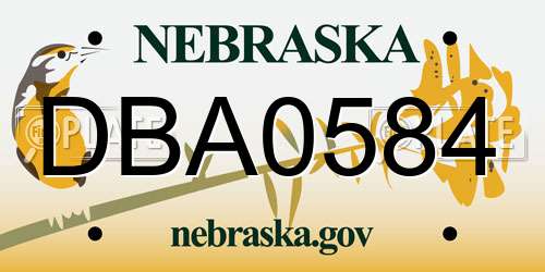 DBA0584 Nebraska License Plate