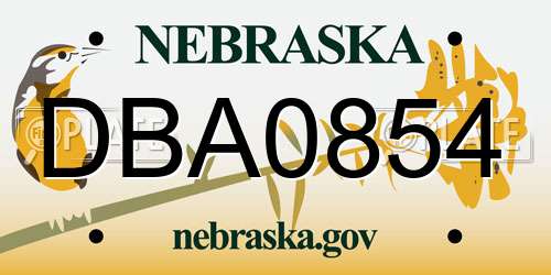 DBA0854 Nebraska License Plate