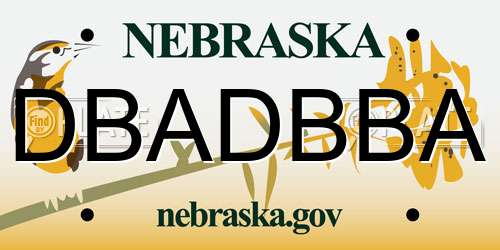 DBADBBA Nebraska License Plate