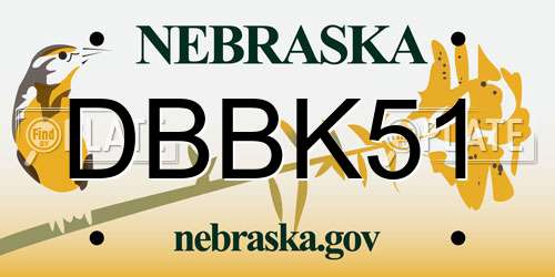 DBBK51 Nebraska License Plate