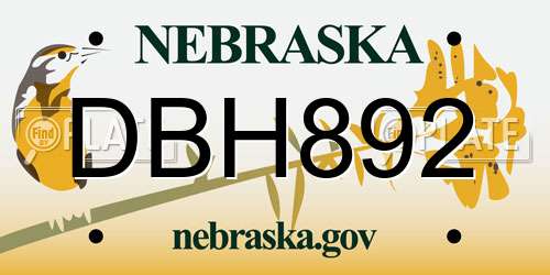 DBH892 Nebraska License Plate