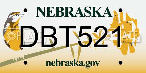 DBT521 Nebraska License Plate