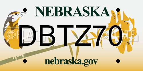 DBTZ70 Nebraska License Plate