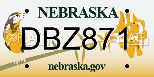DBZ871 Nebraska License Plate