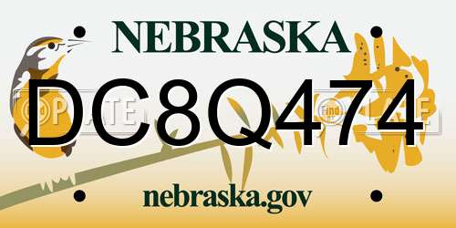 DC8Q474 Nebraska License Plate