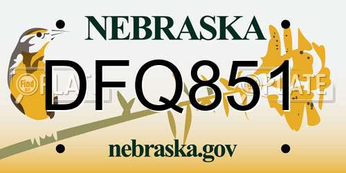 DFQ851 Nebraska License Plate