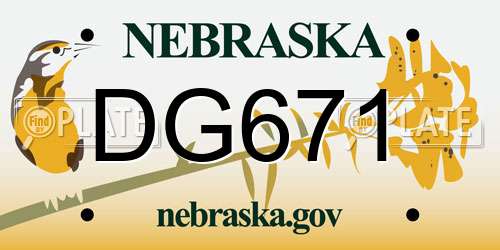 DG671 Nebraska License Plate