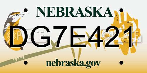 DG7E421 Nebraska License Plate
