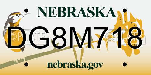 DG8M718 Nebraska License Plate