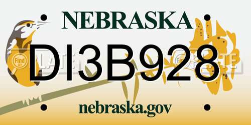 DI3B928 Nebraska License Plate