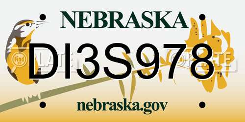 DI3S978 Nebraska License Plate