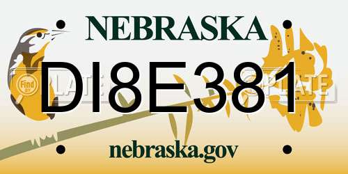 DI8E381 Nebraska License Plate