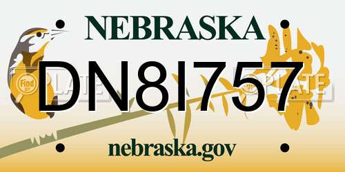 DN8I757 Nebraska License Plate