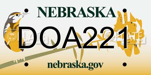 DOA221 Nebraska License Plate