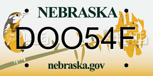 DOO54F Nebraska License Plate