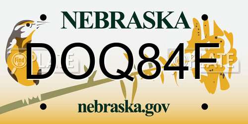 DOQ84F Nebraska License Plate