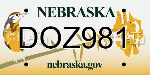 DOZ981 Nebraska License Plate