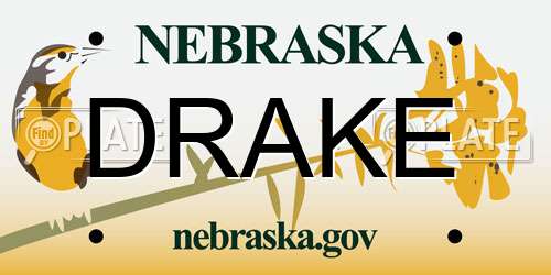 DRAKE Nebraska License Plate