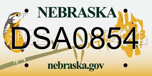 DSA0854 Nebraska License Plate