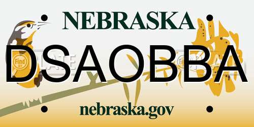 DSAOBBA Nebraska License Plate