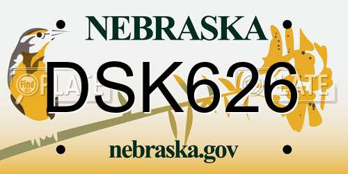 DSK626 Nebraska License Plate
