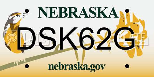 DSK62G Nebraska License Plate