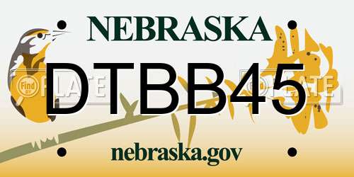 DTBB45 Nebraska License Plate