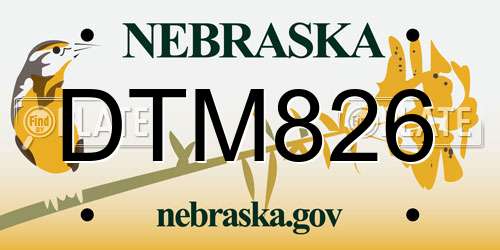 DTM826 Nebraska License Plate