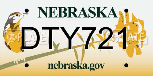 DTY721 Nebraska License Plate