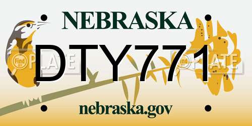 DTY771 Nebraska License Plate