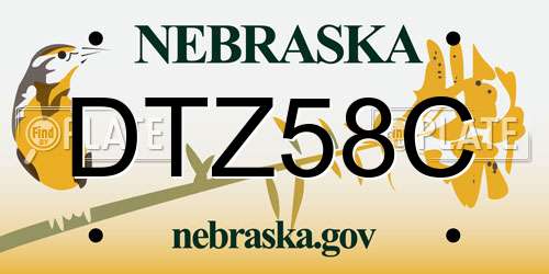 DTZ58C Nebraska License Plate